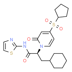 ChemSpider 2D Image | (2S)-3-Cyclohexyl-2-[4-(cyclopentylsulfonyl)-2-oxo-1(2H)-pyridinyl]-N-(1,3-thiazol-2-yl)propanamide | C22H29N3O4S2