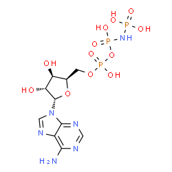 ChemSpider 2D Image | 9-[5-O-(Hydroxy{[hydroxy(phosphonoamino)phosphoryl]oxy}phosphoryl)-alpha-D-xylofuranosyl]-9H-purin-6-amine | C10H17N6O12P3