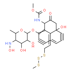 ChemSpider 2D Image | Methyl {(1R,4Z,8E,10R,13E)-8-{[4,6-dideoxy-4-(hydroxyamino)-beta-D-glucopyranosyl]oxy}-1-hydroxy-13-[2-(methyltrisulfanyl)ethylidene]-11-oxobicyclo[7.3.1]trideca-4,8-diene-2,6-diyn-10-yl}carbamate | C24H28N2O9S3