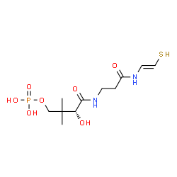 ChemSpider 2D Image | N~3~-[(2R)-2-Hydroxy-3,3-dimethyl-4-(phosphonooxy)butanoyl]-N-[(E)-2-sulfanylvinyl]-beta-alaninamide | C11H21N2O7PS