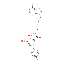 ChemSpider 2D Image | N-[5-(6-Amino-9H-purin-9-yl)pentyl]-4'-fluoro-4,5-dihydroxy-3-biphenylcarboxamide | C23H23FN6O3