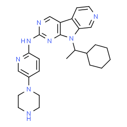 ChemSpider 2D Image | 9-(1-Cyclohexylethyl)-N-[5-(1-piperazinyl)-2-pyridinyl]-9H-pyrido[4',3':4,5]pyrrolo[2,3-d]pyrimidin-2-amine | C26H32N8