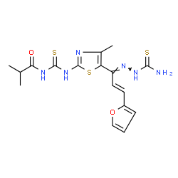 ChemSpider 2D Image | N-({5-[(1E,2E)-N-Carbamothioyl-3-(2-furyl)-2-propenehydrazonoyl]-4-methyl-1,3-thiazol-2-yl}carbamothioyl)-2-methylpropanamide | C17H20N6O2S3