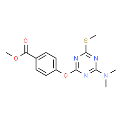 ChemSpider 2D Image | Methyl 4-{[4-(dimethylamino)-6-(methylsulfanyl)-1,3,5-triazin-2-yl]oxy}benzoate | C14H16N4O3S