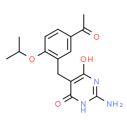 ChemSpider 2D Image | 5-(5-Acetyl-2-isopropoxybenzyl)-2-amino-6-hydroxy-4(3H)-pyrimidinone | C16H19N3O4
