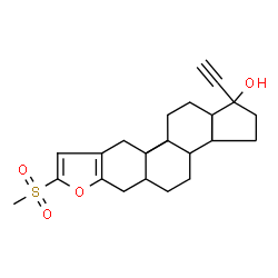 ChemSpider 2D Image | (1R,3aS,3bS,5aS,10aS,10bR,12aS)-1-Ethynyl-10a,12a-dimethyl-8-(methylsulfonyl)-2,3,3a,3b,4,5,5a,6,10,10a,10b,11,12,12a-tetradecahydro-1H-cyclopenta[7,8]phenanthro[2,3-b]furan-1-ol | C24H32O4S
