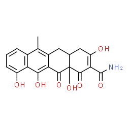 ChemSpider 2D Image | (4aS,12aR)-3,10,11,12a-Tetrahydroxy-6-methyl-1,12-dioxo-1,4,4a,5,12,12a-hexahydro-2-tetracenecarboxamide | C20H17NO7