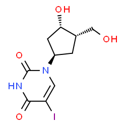 ChemSpider 2D Image | 1-[(1R,3S,4S)-3-Hydroxy-4-(hydroxymethyl)cyclopentyl]-5-iodo-2,4(1H,3H)-pyrimidinedione | C10H13IN2O4