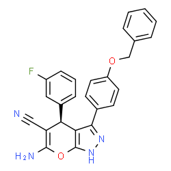 ChemSpider 2D Image | (4S)-6-Amino-3-[4-(benzyloxy)phenyl]-4-(3-fluorophenyl)-1,4-dihydropyrano[2,3-c]pyrazole-5-carbonitrile | C26H19FN4O2
