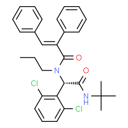 ChemSpider 2D Image | (2E)-N-{(1S)-1-(2,6-Dichlorophenyl)-2-[(2-methyl-2-propanyl)amino]-2-oxoethyl}-2,3-diphenyl-N-propylacrylamide | C30H32Cl2N2O2