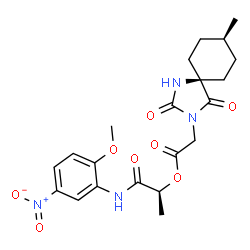 ChemSpider 2D Image | (2S)-1-[(2-Methoxy-5-nitrophenyl)amino]-1-oxo-2-propanyl [(5s,8s)-8-methyl-2,4-dioxo-1,3-diazaspiro[4.5]dec-3-yl]acetate | C21H26N4O8