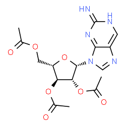 ChemSpider 2D Image | 9-(2,3,5-Tri-O-acetyl-beta-L-arabinofuranosyl)-9H-purin-2-amine | C16H19N5O7