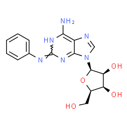 ChemSpider 2D Image | 9-(beta-D-Lyxofuranosyl)-N~2~-phenyl-9H-purine-2,6-diamine | C16H18N6O4