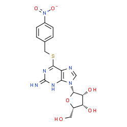 ChemSpider 2D Image | 9-(beta-L-Lyxofuranosyl)-6-[(4-nitrobenzyl)sulfanyl]-9H-purin-2-amine | C17H18N6O6S