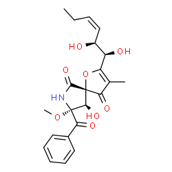 ChemSpider 2D Image | (5S,8R,9R)-8-Benzoyl-2-[(1R,2S,3Z)-1,2-dihydroxy-3-hexen-1-yl]-9-hydroxy-8-methoxy-3-methyl-1-oxa-7-azaspiro[4.4]non-2-ene-4,6-dione | C22H25NO8