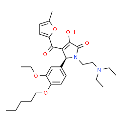 ChemSpider 2D Image | (5S)-1-[2-(Diethylamino)ethyl]-5-[3-ethoxy-4-(pentyloxy)phenyl]-3-hydroxy-4-(5-methyl-2-furoyl)-1,5-dihydro-2H-pyrrol-2-one | C29H40N2O6