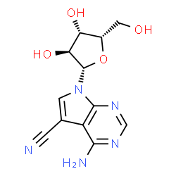 ChemSpider 2D Image | 4-Amino-7-(beta-L-xylofuranosyl)-7H-pyrrolo[2,3-d]pyrimidine-5-carbonitrile | C12H13N5O4