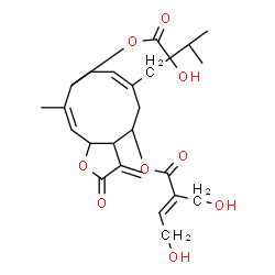 ChemSpider 2D Image | (1S,2Z,4R,8R,9R,11E,13R)-13-Hydroxy-13-isopropyl-2-methyl-7-methylene-6,14-dioxo-5,15-dioxatricyclo[9.4.2.0~4,8~]heptadeca-2,11(17)-dien-9-yl (2E)-4-hydroxy-2-(hydroxymethyl)-2-butenoate | C25H32O9