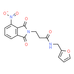 ChemSpider 2D Image | N-(2-Furylmethyl)-3-(4-nitro-1,3-dioxo-1,3-dihydro-2H-isoindol-2-yl)propanamide | C16H13N3O6