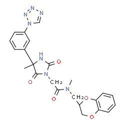 ChemSpider 2D Image | N-[(2R)-2,3-Dihydro-1,4-benzodioxin-2-ylmethyl]-N-methyl-2-{(4S)-4-methyl-2,5-dioxo-4-[3-(1H-tetrazol-1-yl)phenyl]-1-imidazolidinyl}acetamide | C23H23N7O5