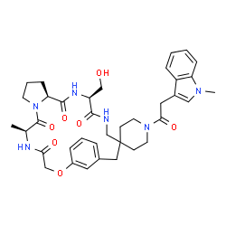 ChemSpider 2D Image | (6S,12S,15S)-15-(Hydroxymethyl)-6-methyl-1'-[(1-methyl-1H-indol-3-yl)acetyl]-4H,7H,13H,16H-spiro[2-oxa-5,8,14,17-tetraazatricyclo[19.3.1.0~8,12~]pentacosa-1(25),21,23-triene-19,4'-piperidine]-4,7,13,1
6-tetrone | C37H46N6O7