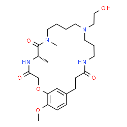 ChemSpider 2D Image | (6S)-13-(2-Hydroxyethyl)-24-methoxy-6,8-dimethyl-2-oxa-5,8,13,17-tetraazabicyclo[19.3.1]pentacosa-1(25),21,23-triene-4,7,18-trione | C25H40N4O6