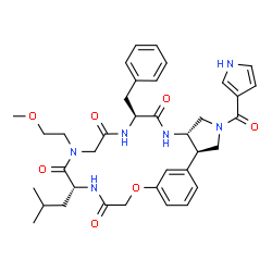 ChemSpider 2D Image | (2R,6S,9S,15R)-9-Benzyl-15-isobutyl-13-(2-methoxyethyl)-4-(1H-pyrrol-3-ylcarbonyl)-19-oxa-4,7,10,13,16-pentaazatricyclo[18.3.1.0~2,6~]tetracosa-1(24),20,22-triene-8,11,14,17-tetrone | C37H46N6O7