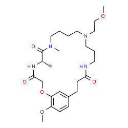 ChemSpider 2D Image | (6S)-24-Methoxy-13-(2-methoxyethyl)-6,8-dimethyl-2-oxa-5,8,13,17-tetraazabicyclo[19.3.1]pentacosa-1(25),21,23-triene-4,7,18-trione | C26H42N4O6