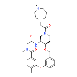 ChemSpider 2D Image | (10R,15S)-19,24-Dimethyl-13-[(4-methyl-1,4-diazepan-1-yl)acetyl]-2,9-dioxa-13,16,19-triazatetracyclo[19.3.1.1~3,7~.0~10,15~]hexacosa-1(25),3(26),4,6,21,23-hexaene-17,20-dione | C31H41N5O5