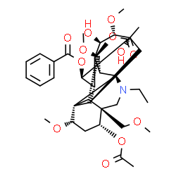 ChemSpider 2D Image | (3beta,5alpha,6alpha,8alpha,9alpha,11beta,14alpha,15alpha,16beta)-3,8-Diacetoxy-20-ethyl-13,15-dihydroxy-1,6,16-trimethoxy-4-(methoxymethyl)aconitan-14-yl benzoate | C36H49NO12