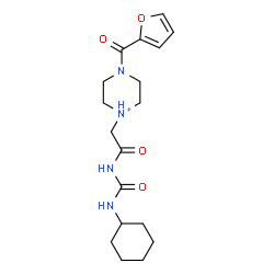 ChemSpider 2D Image | 1-{2-[(Cyclohexylcarbamoyl)amino]-2-oxoethyl}-4-(2-furoyl)piperazin-1-ium | C18H27N4O4