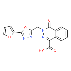 ChemSpider 2D Image | 3-{[5-(2-Furyl)-1,3,4-oxadiazol-2-yl]methyl}-4-oxo-3,4-dihydro-1-phthalazinecarboxylic acid | C16H10N4O5
