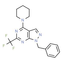 ChemSpider 2D Image | 1-Benzyl-4-(1-piperidinyl)-6-(trifluoromethyl)-1H-pyrazolo[3,4-d]pyrimidine | C18H18F3N5