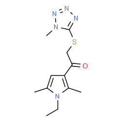 ChemSpider 2D Image | 1-(1-Ethyl-2,5-dimethyl-1H-pyrrol-3-yl)-2-[(1-methyl-1H-tetrazol-5-yl)sulfanyl]ethanone | C12H17N5OS