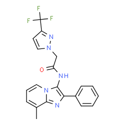 ChemSpider 2D Image | N-(8-Methyl-2-phenylimidazo[1,2-a]pyridin-3-yl)-2-[3-(trifluoromethyl)-1H-pyrazol-1-yl]acetamide | C20H16F3N5O