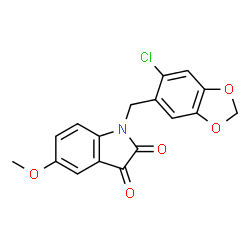 ChemSpider 2D Image | 1-[(6-Chloro-1,3-benzodioxol-5-yl)methyl]-5-methoxy-1H-indole-2,3-dione | C17H12ClNO5