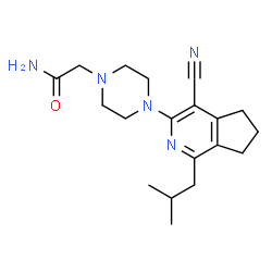 ChemSpider 2D Image | 2-[4-(4-Cyano-1-isobutyl-6,7-dihydro-5H-cyclopenta[c]pyridin-3-yl)-1-piperazinyl]acetamide | C19H27N5O