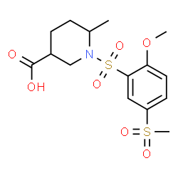 ChemSpider 2D Image | 1-{[2-Methoxy-5-(methylsulfonyl)phenyl]sulfonyl}-6-methyl-3-piperidinecarboxylic acid | C15H21NO7S2