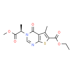 ChemSpider 2D Image | Ethyl 3-[(2R)-1-methoxy-1-oxo-2-propanyl]-5-methyl-4-oxo-3,4-dihydrothieno[2,3-d]pyrimidine-6-carboxylate | C14H16N2O5S