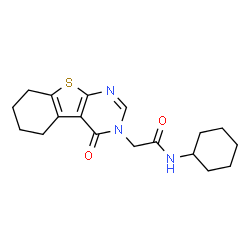 ChemSpider 2D Image | N-Cyclohexyl-2-(4-oxo-5,6,7,8-tetrahydro[1]benzothieno[2,3-d]pyrimidin-3(4H)-yl)acetamide | C18H23N3O2S