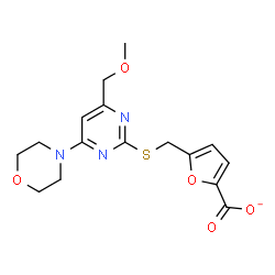 ChemSpider 2D Image | 5-({[4-(Methoxymethyl)-6-(4-morpholinyl)-2-pyrimidinyl]sulfanyl}methyl)-2-furoate | C16H18N3O5S