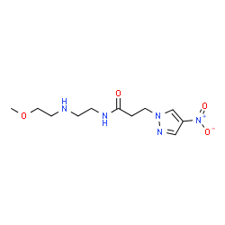ChemSpider 2D Image | N-{2-[(2-Methoxyethyl)amino]ethyl}-3-(4-nitro-1H-pyrazol-1-yl)propanamide | C11H19N5O4