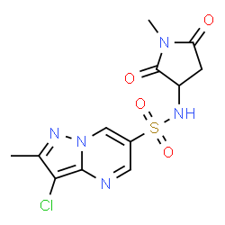 ChemSpider 2D Image | 3-Chloro-2-methyl-N-(1-methyl-2,5-dioxo-3-pyrrolidinyl)pyrazolo[1,5-a]pyrimidine-6-sulfonamide | C12H12ClN5O4S