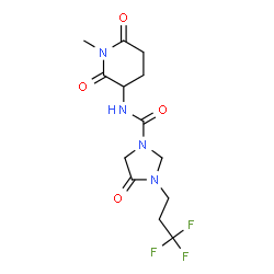 ChemSpider 2D Image | N-(1-Methyl-2,6-dioxo-3-piperidinyl)-4-oxo-3-(3,3,3-trifluoropropyl)-1-imidazolidinecarboxamide | C13H17F3N4O4