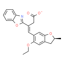 ChemSpider 2D Image | (3E)-3-(1,3-Benzoxazol-2-yl)-4-[(2S)-5-ethoxy-2-methyl-2,3-dihydro-1-benzofuran-6-yl]-3-butenoate | C22H20NO5