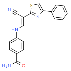 ChemSpider 2D Image | 4-{[(E)-2-Cyano-2-(4-phenyl-1,3-thiazol-2-yl)vinyl]amino}benzamide | C19H14N4OS