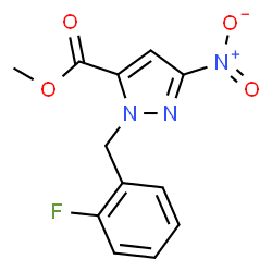ChemSpider 2D Image | Methyl 1-(2-fluorobenzyl)-3-nitro-1H-pyrazole-5-carboxylate | C12H10FN3O4