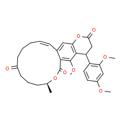 ChemSpider 2D Image | (8S,16Z)-4-(2,4-Dimethoxyphenyl)-5-methoxy-8-methyl-4,8,9,10,11,13,14,15-octahydro-2H,6H-oxacyclotetradecino[3,4-g]chromene-2,6,12(3H)-trione | C30H34O8