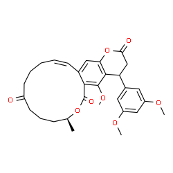 ChemSpider 2D Image | (8S,16Z)-4-(3,5-Dimethoxyphenyl)-5-methoxy-8-methyl-4,8,9,10,11,13,14,15-octahydro-2H,6H-oxacyclotetradecino[3,4-g]chromene-2,6,12(3H)-trione | C30H34O8