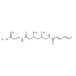 ChemSpider 2D Image | (2E,4E)-N-{4-Amino-6-[(3-amino-3-iminopropyl)amino]-2-hydroxy-6-oxohexyl}-2,4-hexadienamide (non-preferred name) | C15H27N5O3